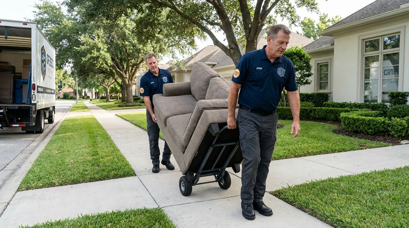 Local residential moving crew loading furniture in Thayer, MO
