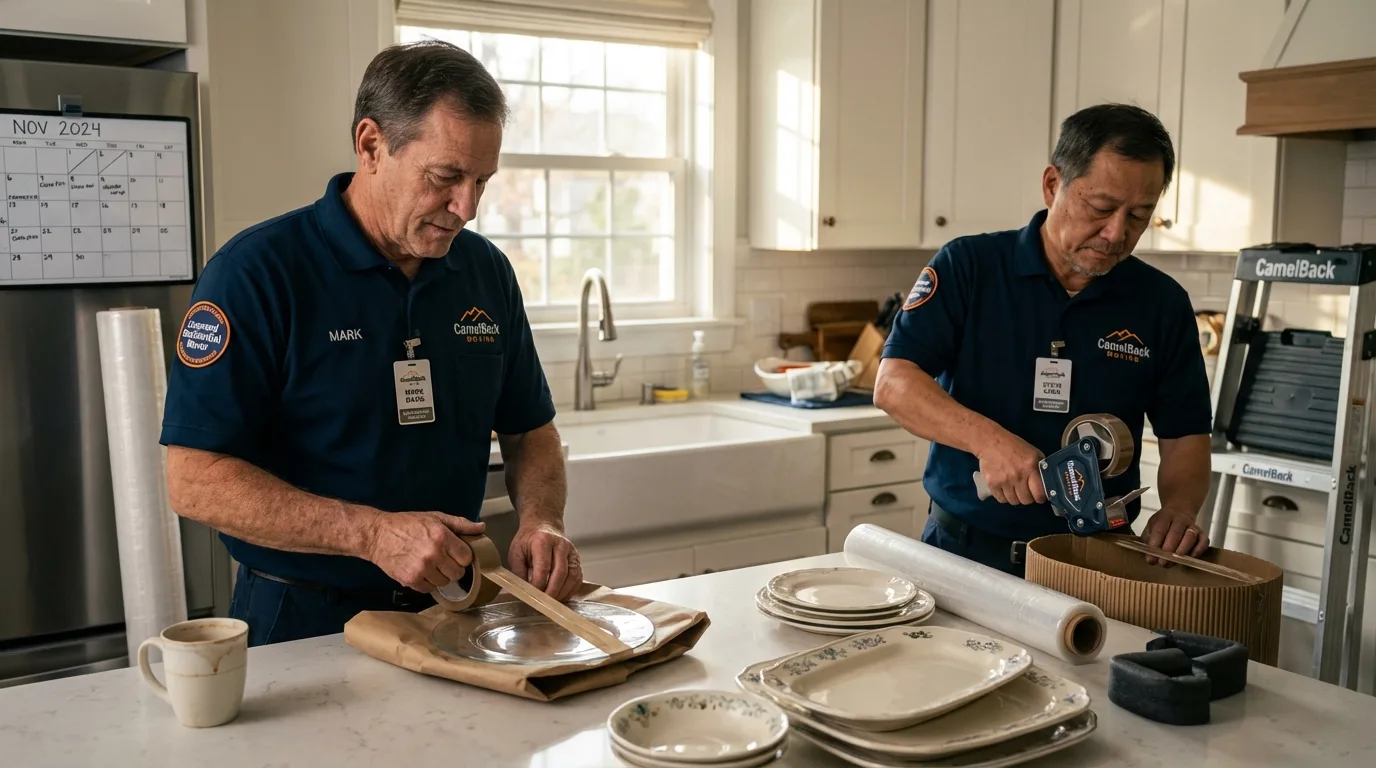 Professional crew packing kitchen dishware in Thayer, MO